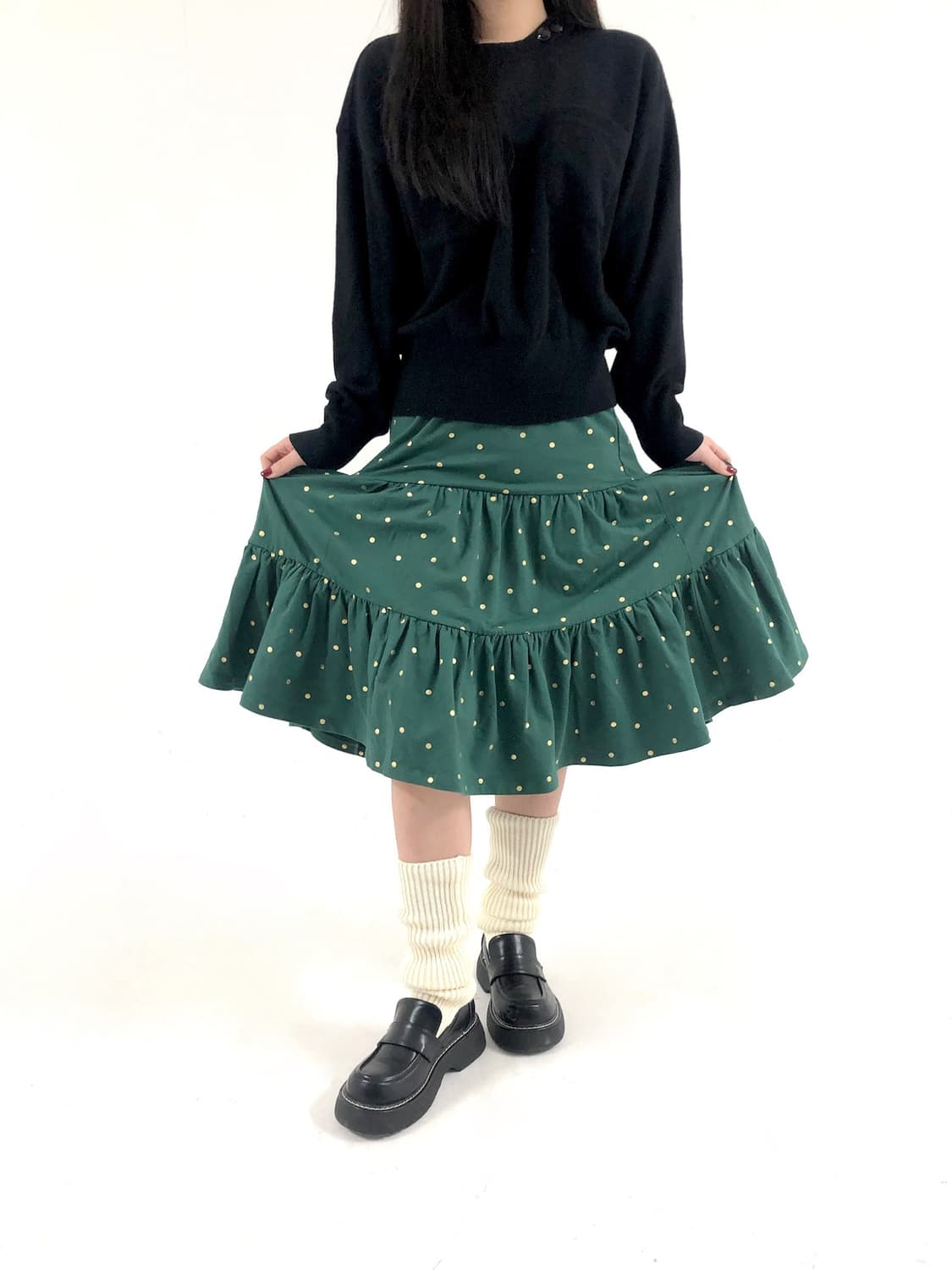 Green Dot Tiered Midi Skirt 상품이미지3