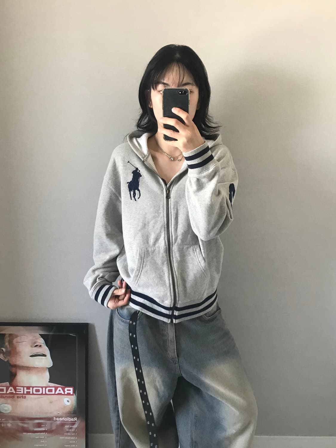 폴로 랄프로렌 빅 포니 로고 그레이 후드집업 상품이미지4