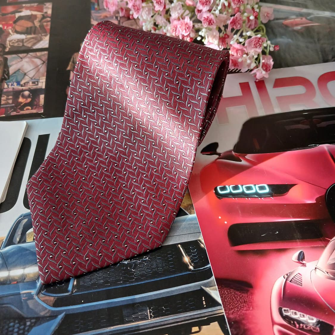 빨질레리 실크 버건디 패턴 넥타이 10cm A+등급 A19335
 상품이미지4