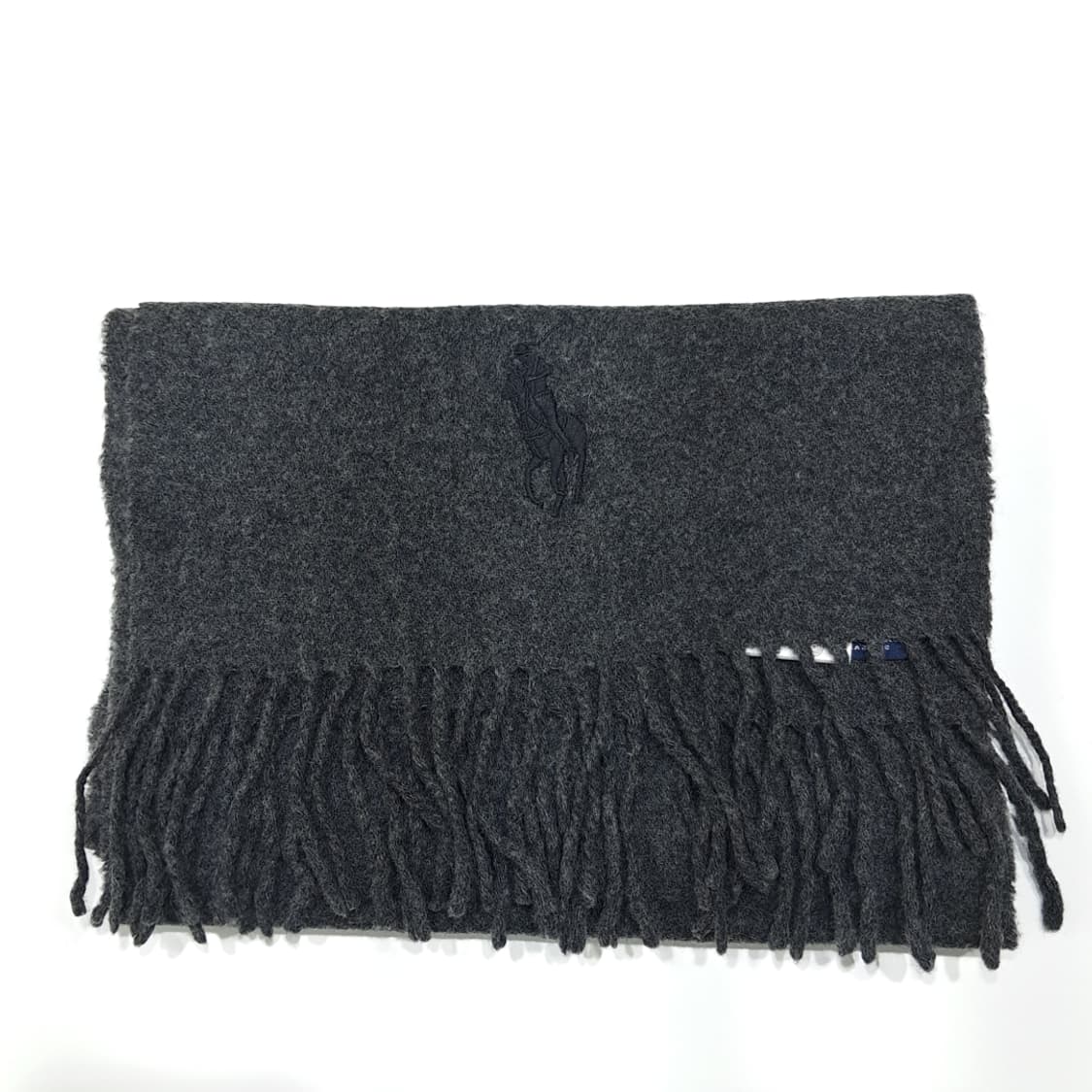 MX612 폴로 90s 이태리판 램스울 자수 차콜 머플러 목도리 상품이미지7