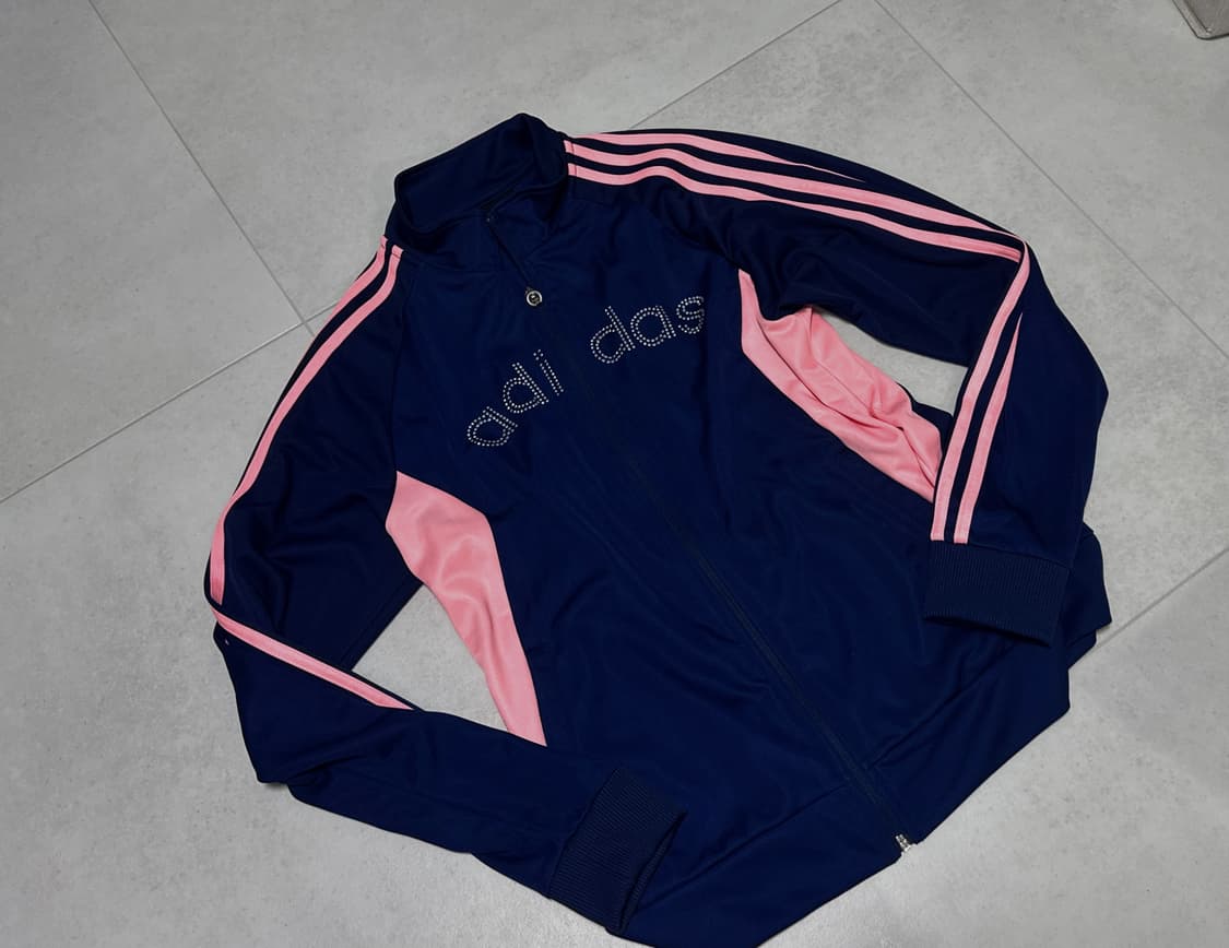 [~2.12]아디다스 빈티지 y2k  큐빅 네이비 핑크 트랙 져지 상품이미지2