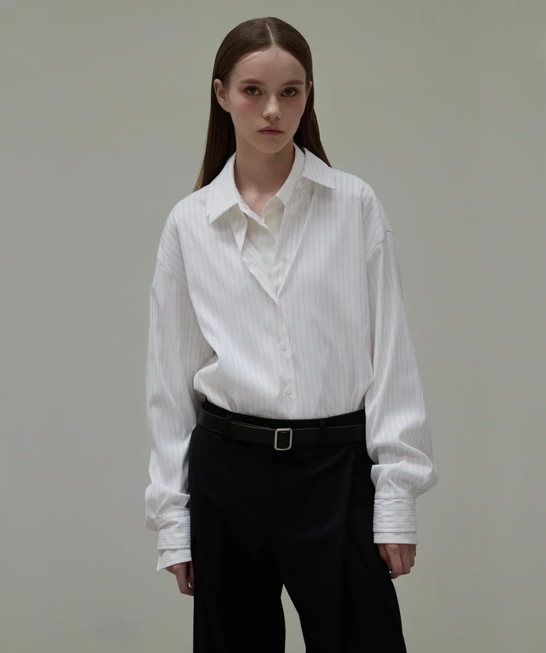 노머 스트라이프 베이직 셔츠 버건디 상품이미지4