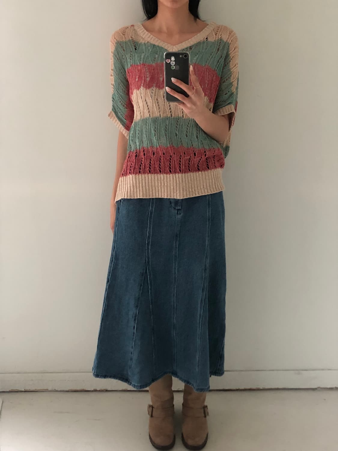 일본빈티지 데님 플레어 롱스커트 상품이미지4