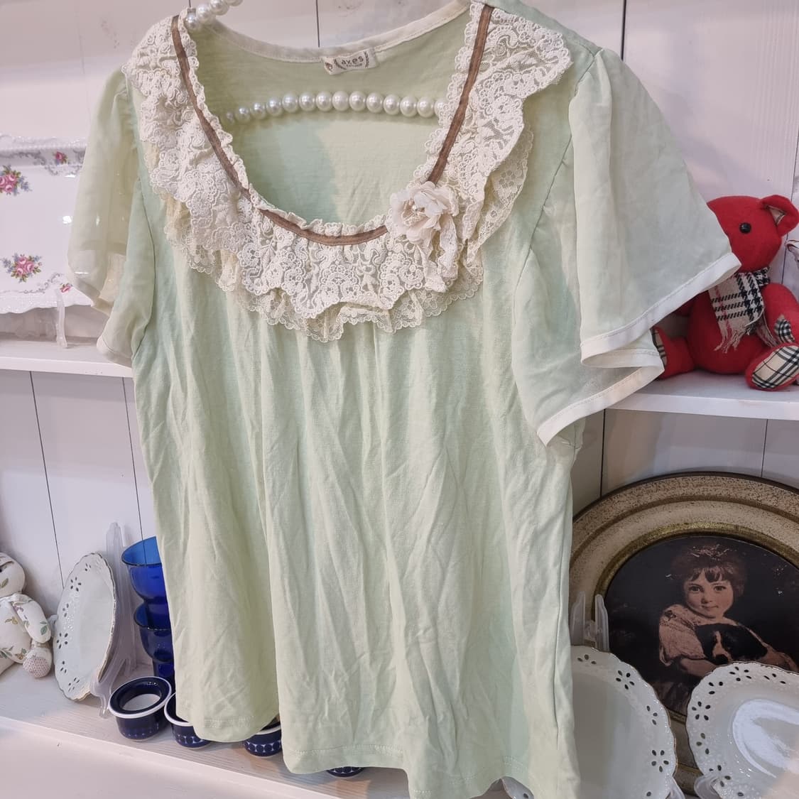 axes femme 민트 레이스 플라워 블라우스 상품이미지3