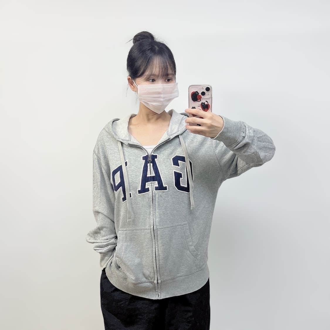 갭 GAP 스펠 로고 후드집업 그레이 상품이미지1