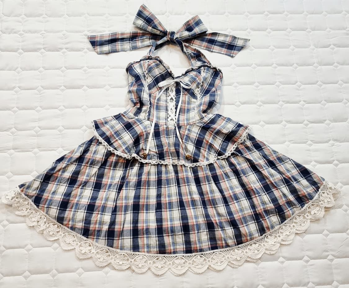 LIZ LISA 리즈리사 체크 홀터넥 레이스 원피스 상품이미지1