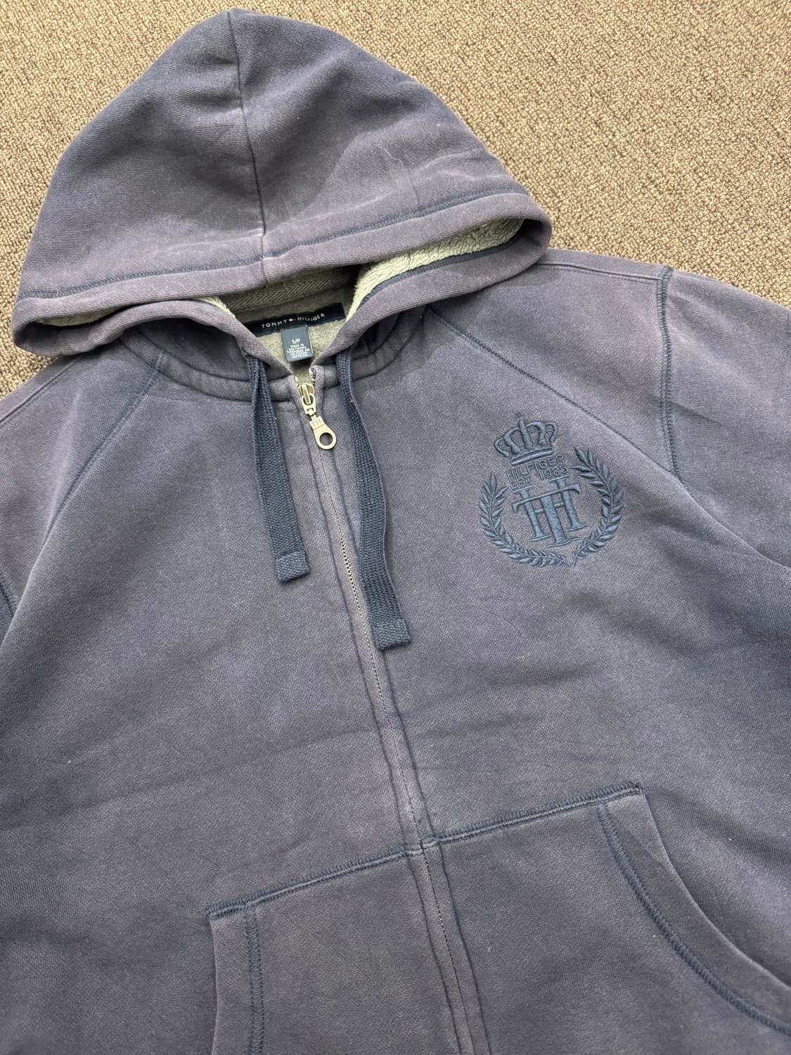 S)타미힐피거 빈티지 자수 포인트 네이비 기모후드집업 상품이미지4