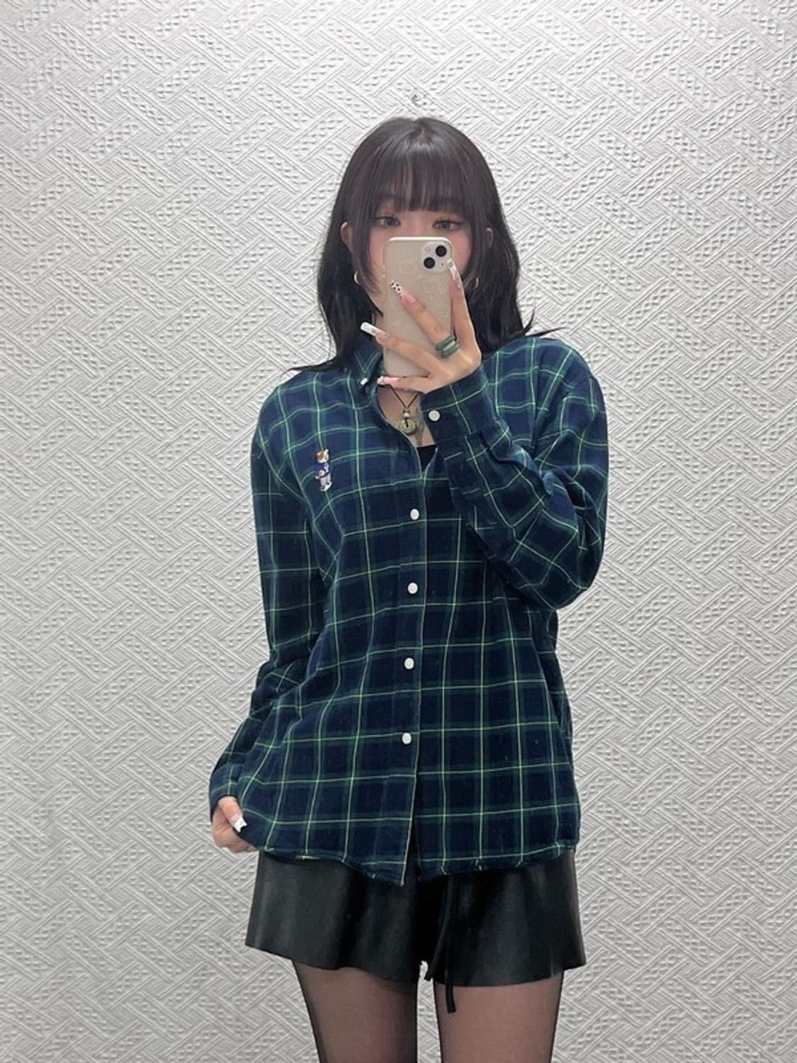 예일 빈티지 키치 베어자수 컨트리 딥그린 체크 셔츠 L C11264 상품이미지2