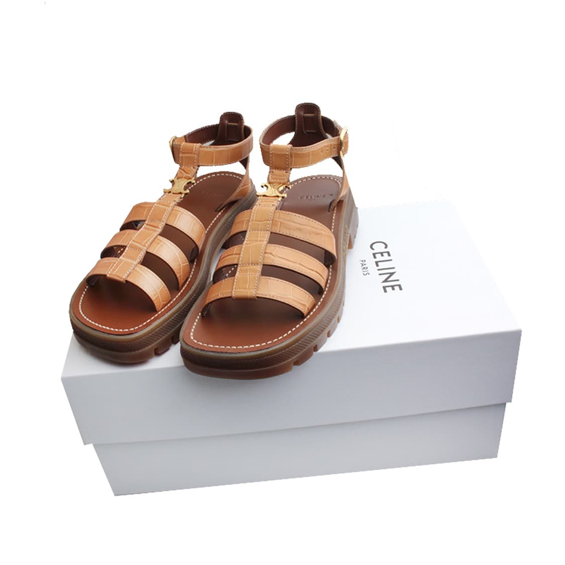 셀린느 카멜 와니 패턴 스트랩 샌들 37 상품이미지5