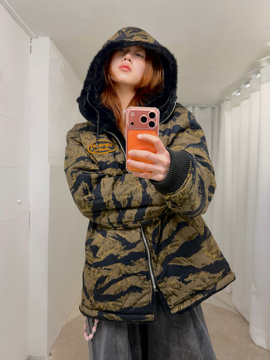 밴슨 카모 퍼 리버시블 후드 집업 자켓 상품이미지2