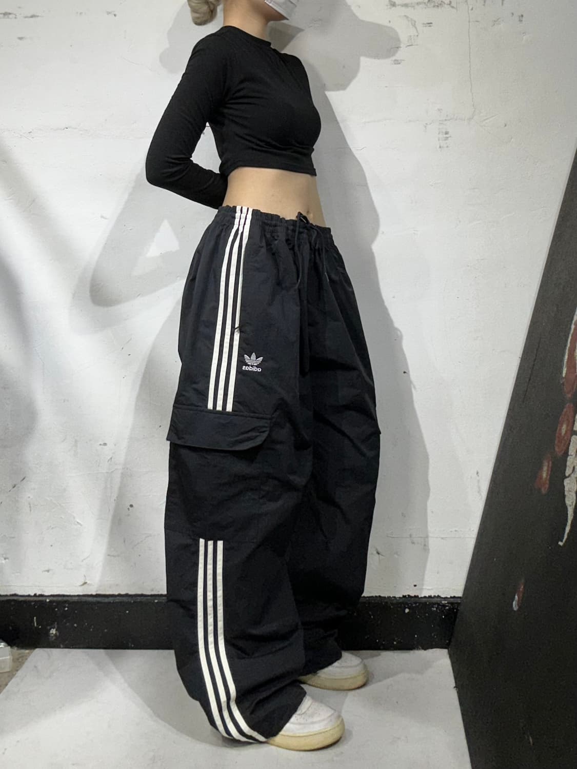 아디다스 블랙 대대장 와이드 카고 포켓 파이어버드 로고 트랙 팬츠 XL 상품이미지1