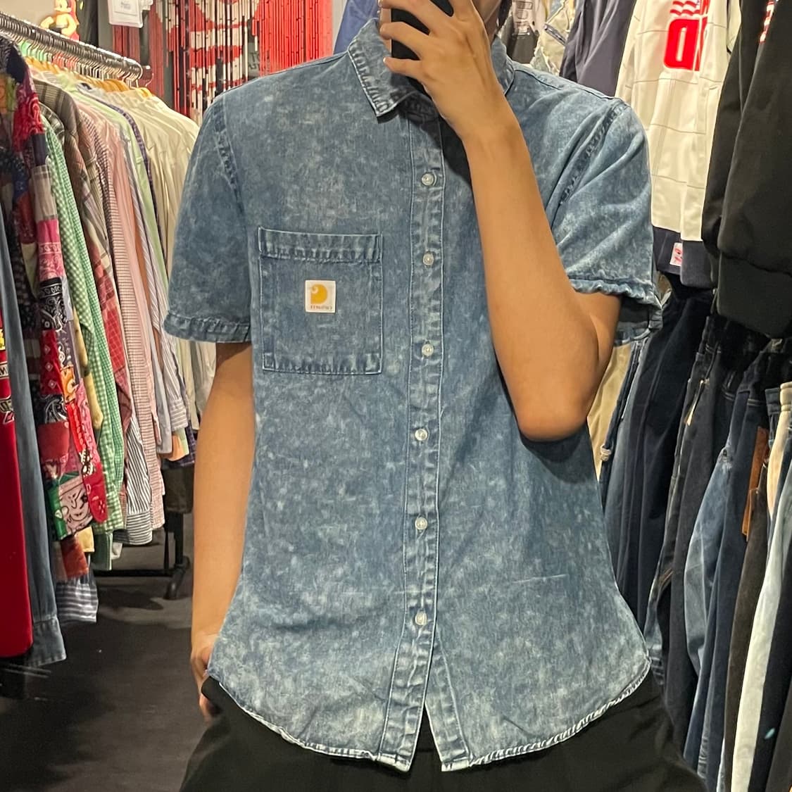 [IM] carhartt 칼하트 중청 워싱 데님 반팔셔츠 상품이미지2