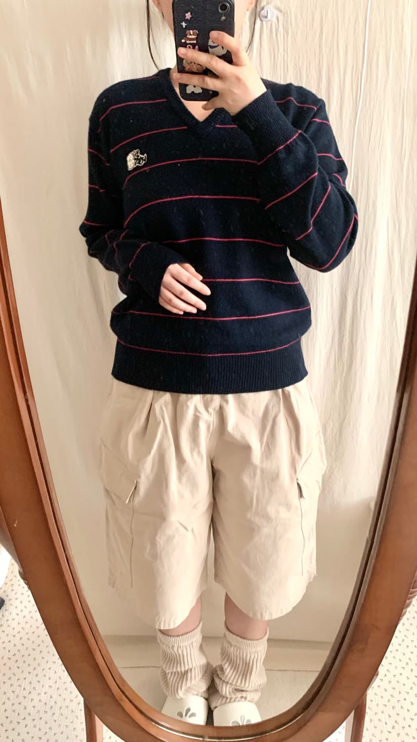 네이비핑크 스트라이프 여리 울 니트 상품이미지4