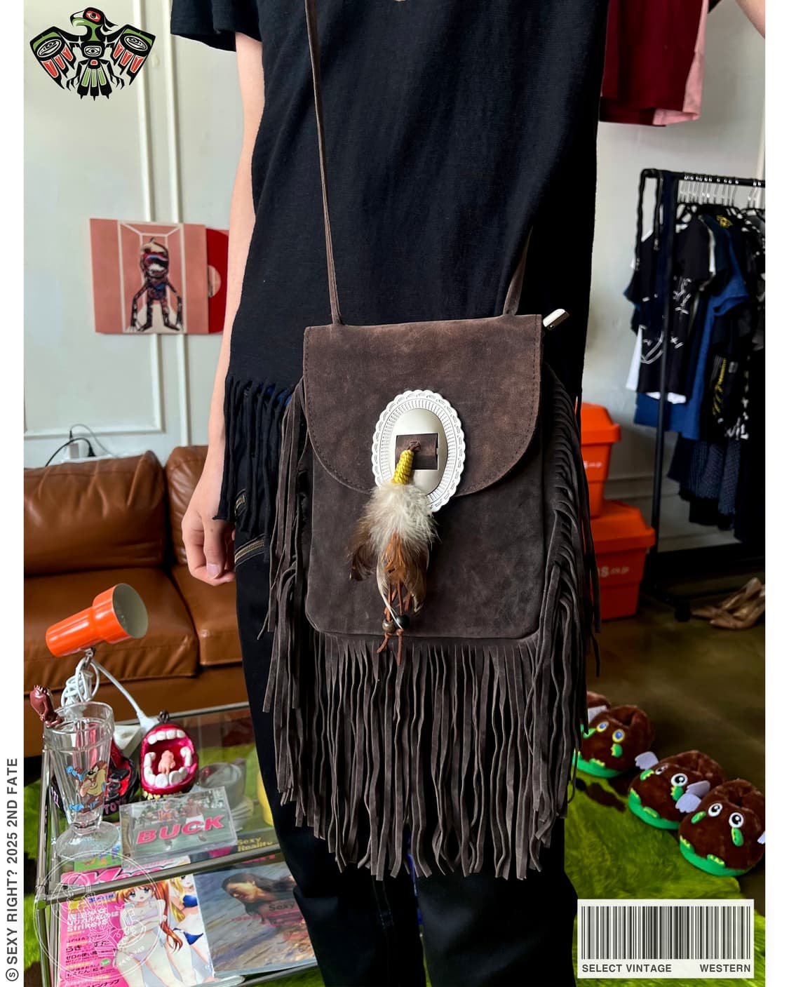 Western Vintage Real Leather Fringe Bag 상품이미지1