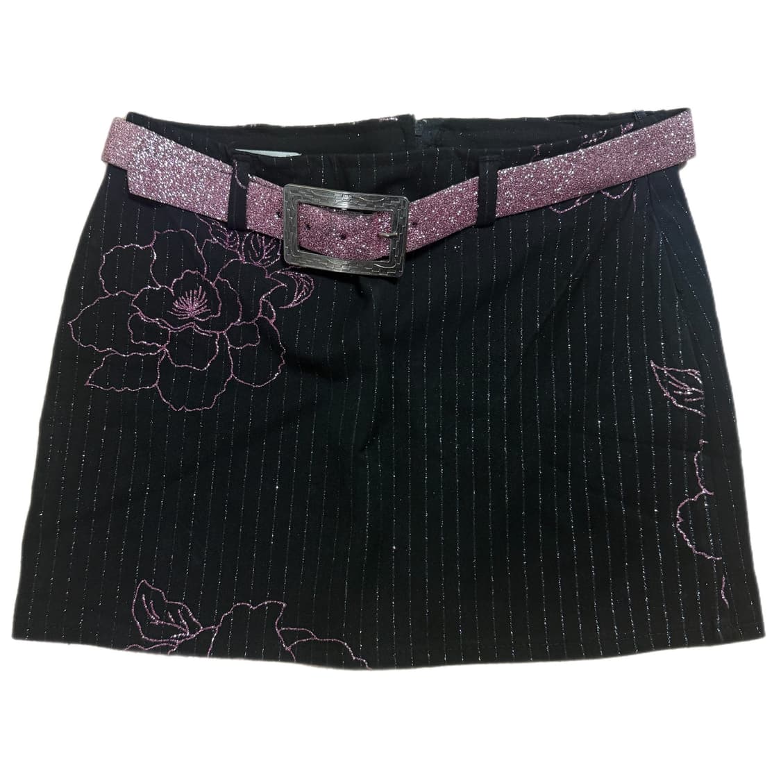 Y2K 2000‘s 핑크 반짝이 벨트 & 꽃 디테일 미니 스커트  상품이미지1