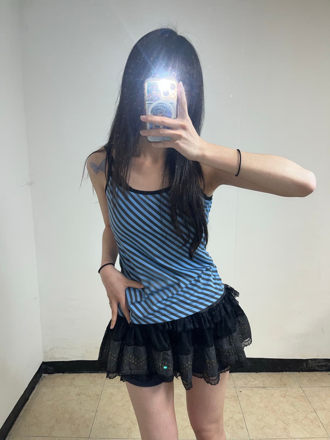 J2K 스카이블루 스트라이프 슬리브리스 상품이미지1
