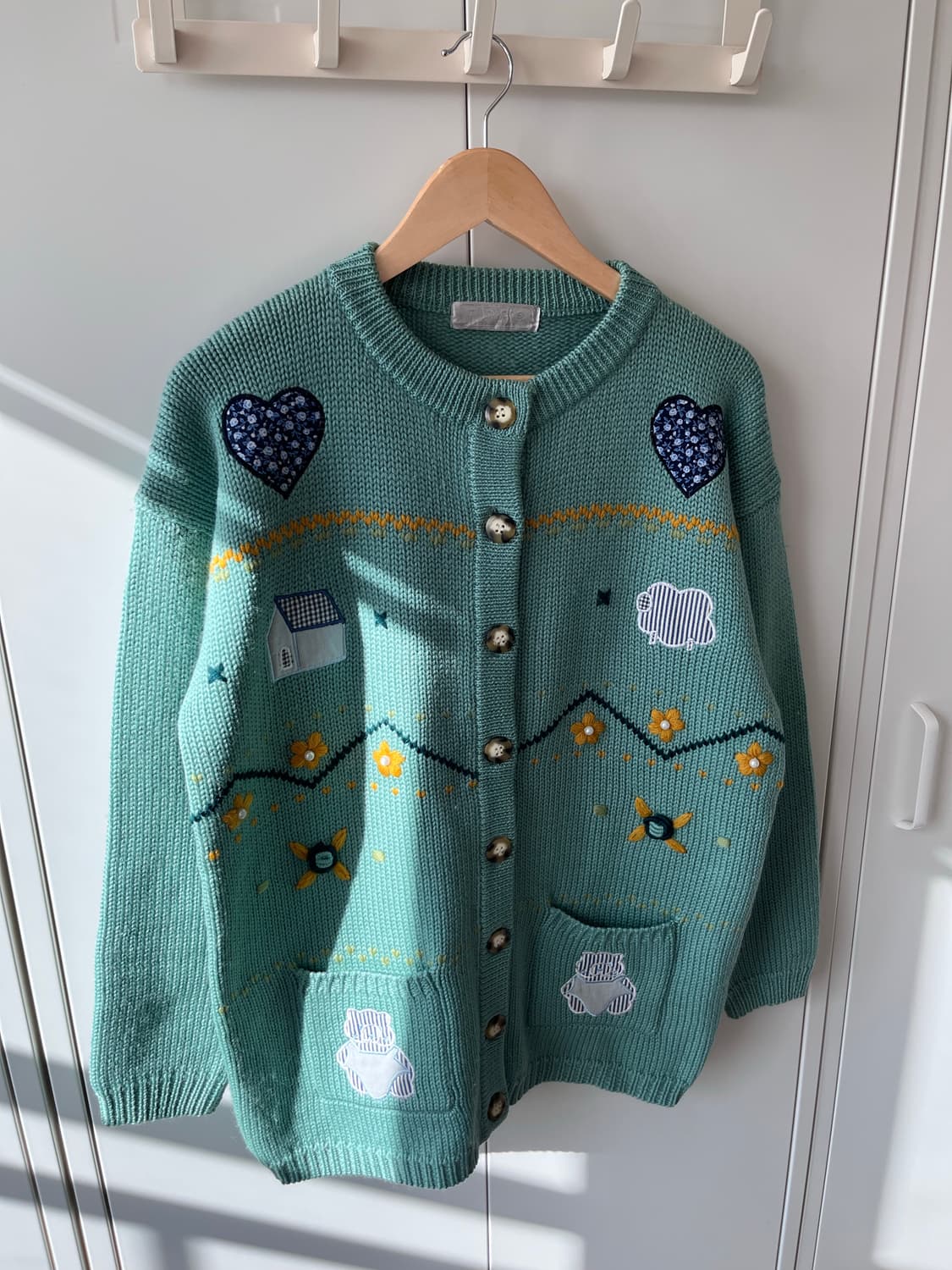 Mi place 자수 패치 울니트 가디건 민트 상품이미지5