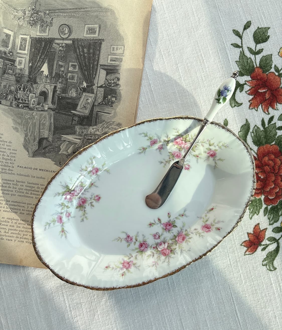 1950s 영국 빈티지 파라곤 빅토리아나로즈 오벌 플레이트 상품이미지1