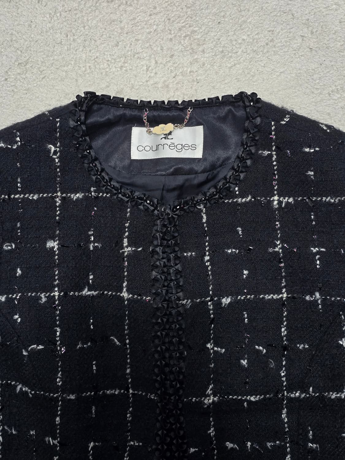 꾸레쥬 블랙 트위드 체크 울 자켓 42 상품이미지3