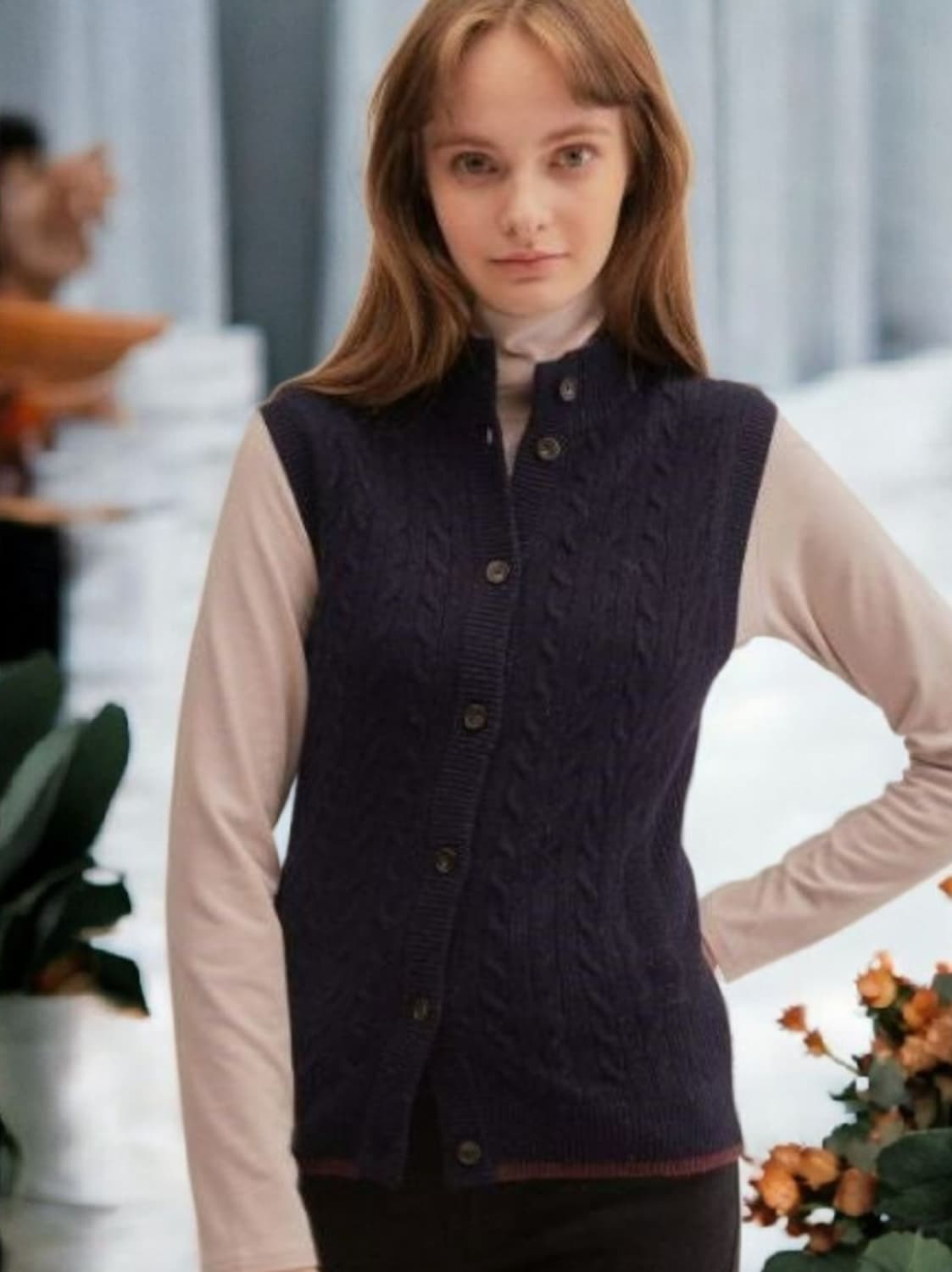 헤지스 미착용/울캐시미어 혼방/차콜 케이블 여성니트 조끼 베스트 55 상품이미지2