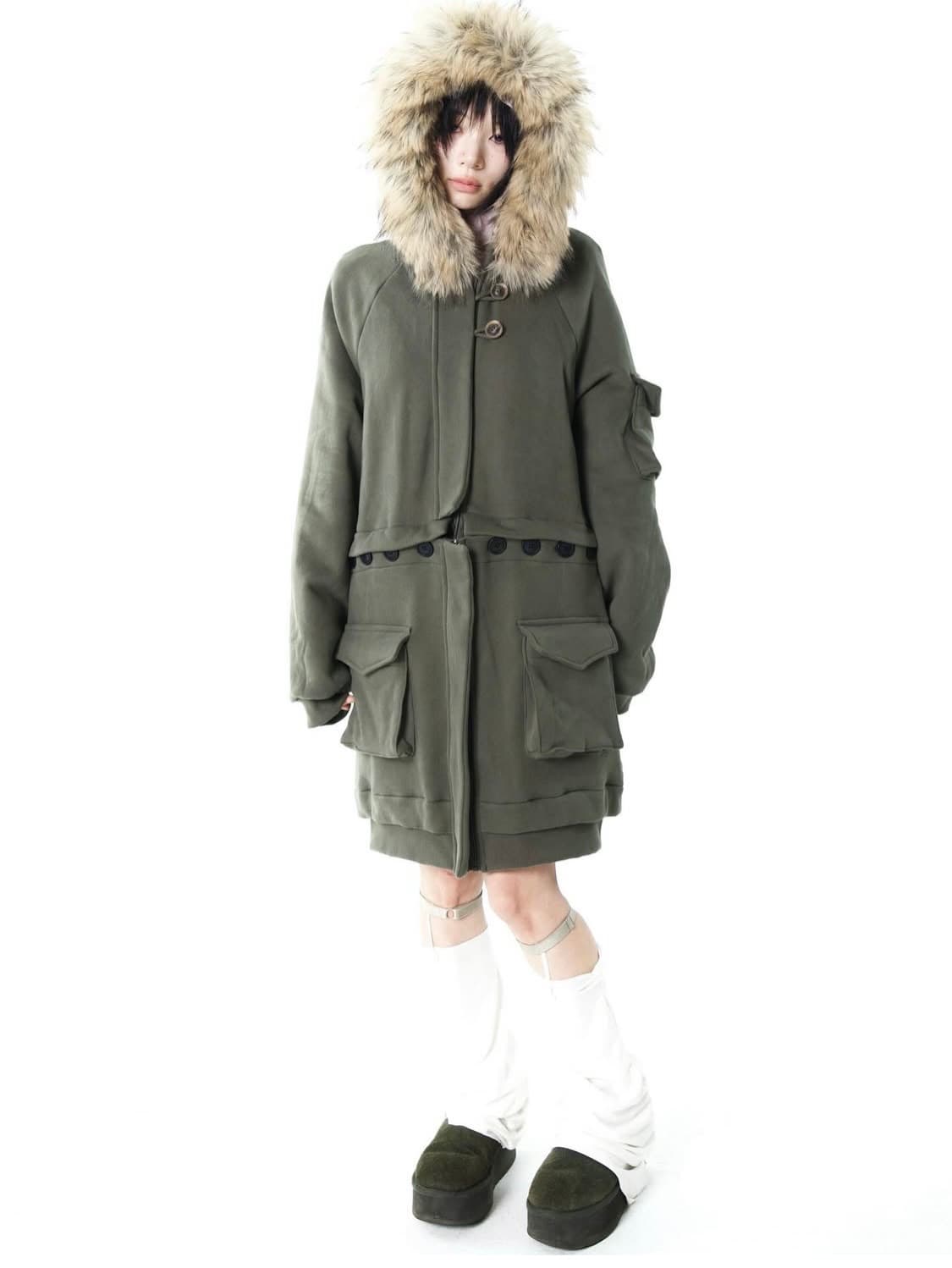 오스하이 투웨이 퍼 후드집업 카키 상품이미지2