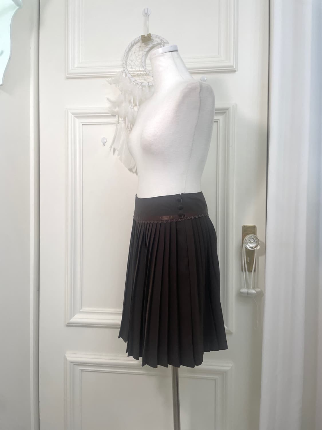 brown satin bow point pleats midi skirt 상품이미지2