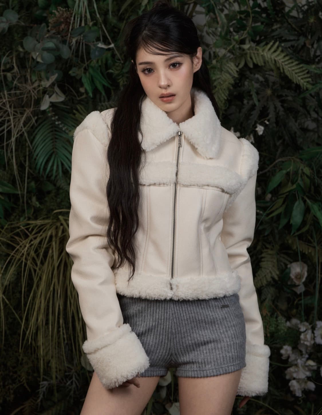 카키포인트 스티치 퍼 무스탕 아이보리 상품이미지1