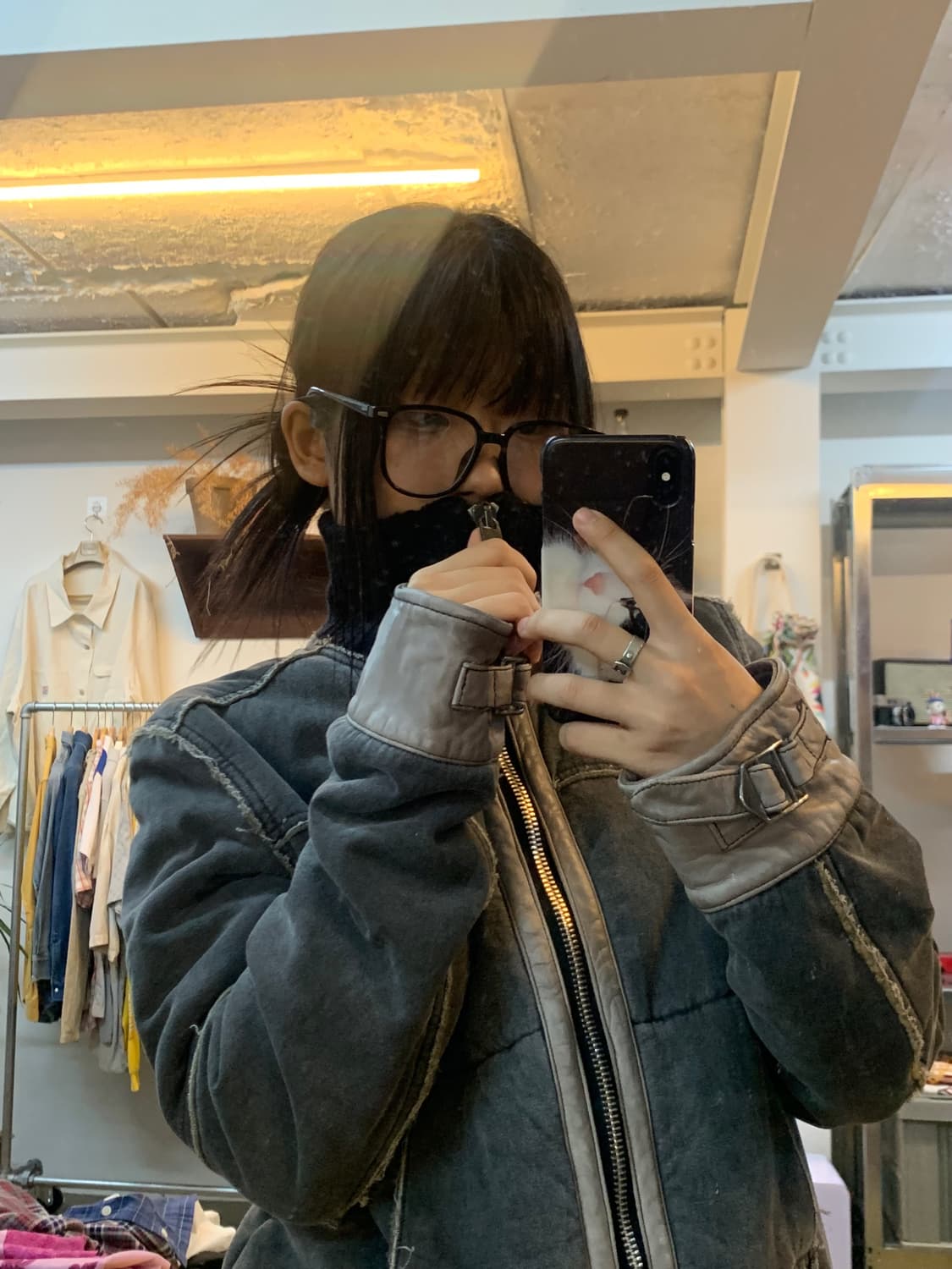 디젤 카우레더 트리밍 봄버 자켓 상품이미지5