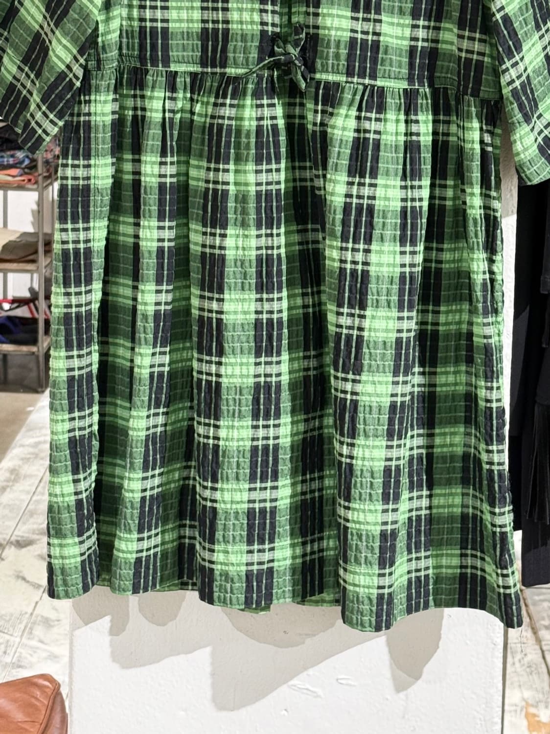 가니 그린 체크 리본 코튼 미니 드레스 상품이미지5