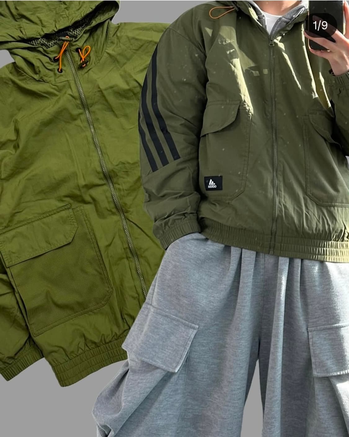 남88 새상품 아디다스 카키 바람막이 점퍼  상품이미지1