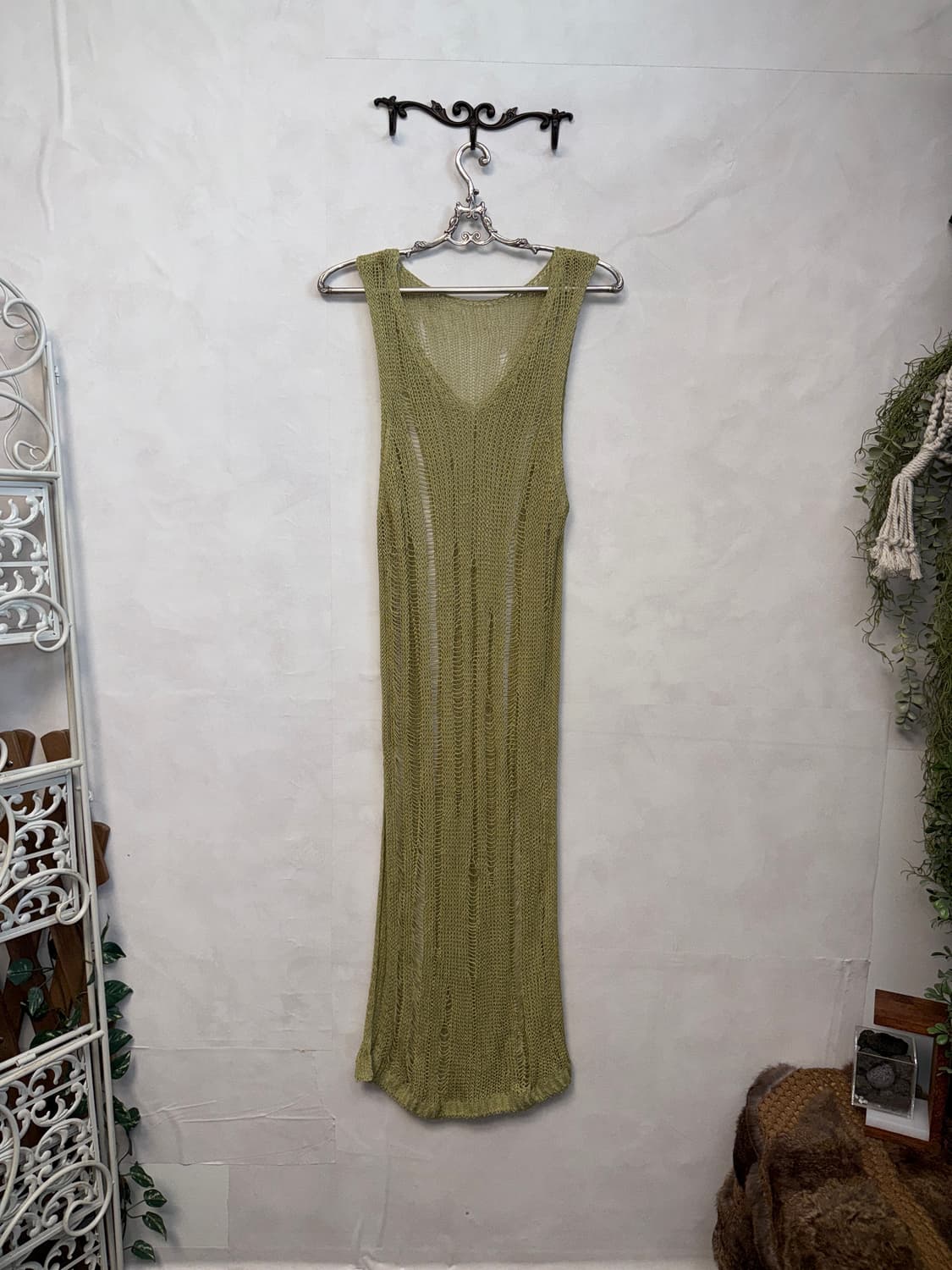 Mute olive grunge damage slit maxi ops 상품이미지4