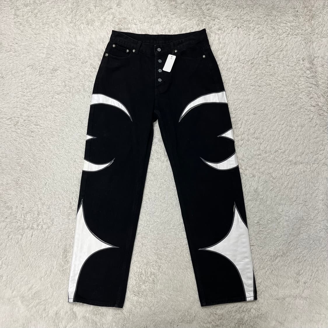 Thug Club black white leather denim pant 상품이미지4