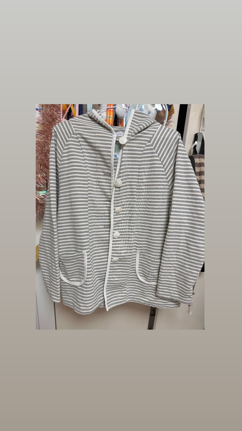 스트라이프 후드 집업 가디건 버튼 후집 니혼진 모리걸 무채색 일본 빈티지 상품이미지1