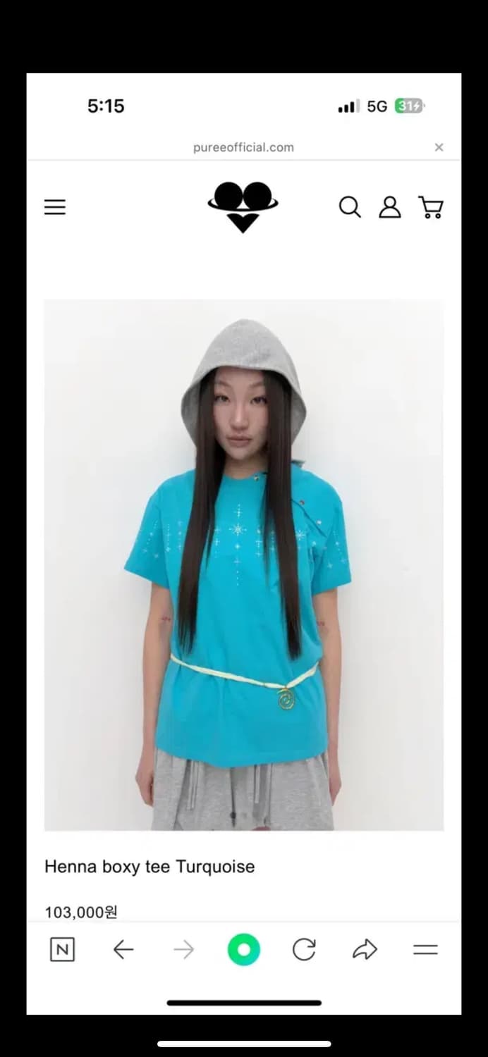 퓨레 Henna boxy tee Turquoise 반팔 상품이미지1
