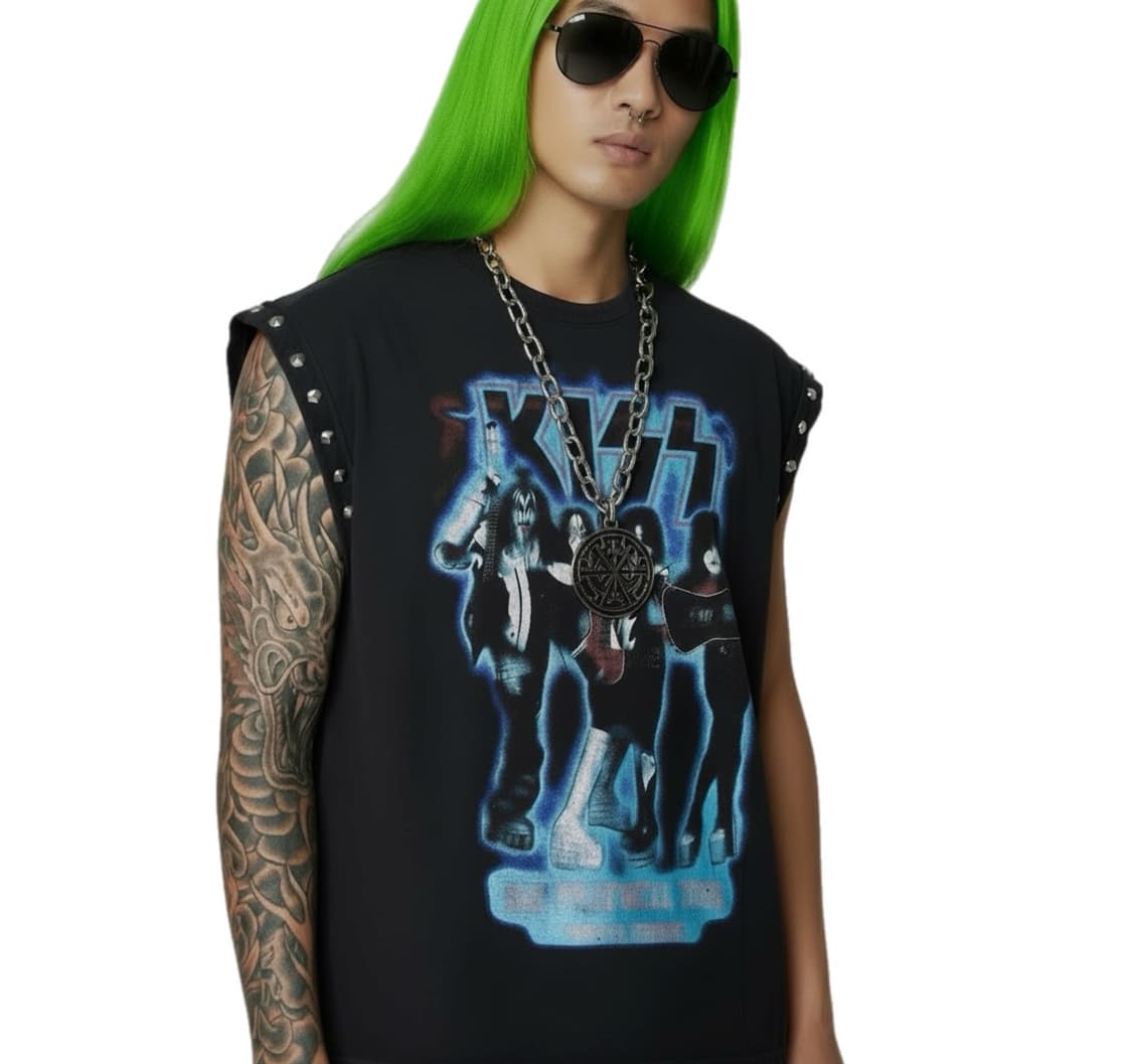 LAZER HEAVEN / KISS 락밴드 프린트 스터드 민소매 티셔츠 상품이미지1