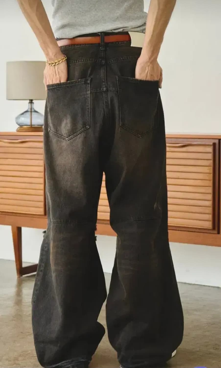 camphor wood 빈티지 가공 데미지 흑청 데님 팬츠 m 캠퍼우드 상품이미지3