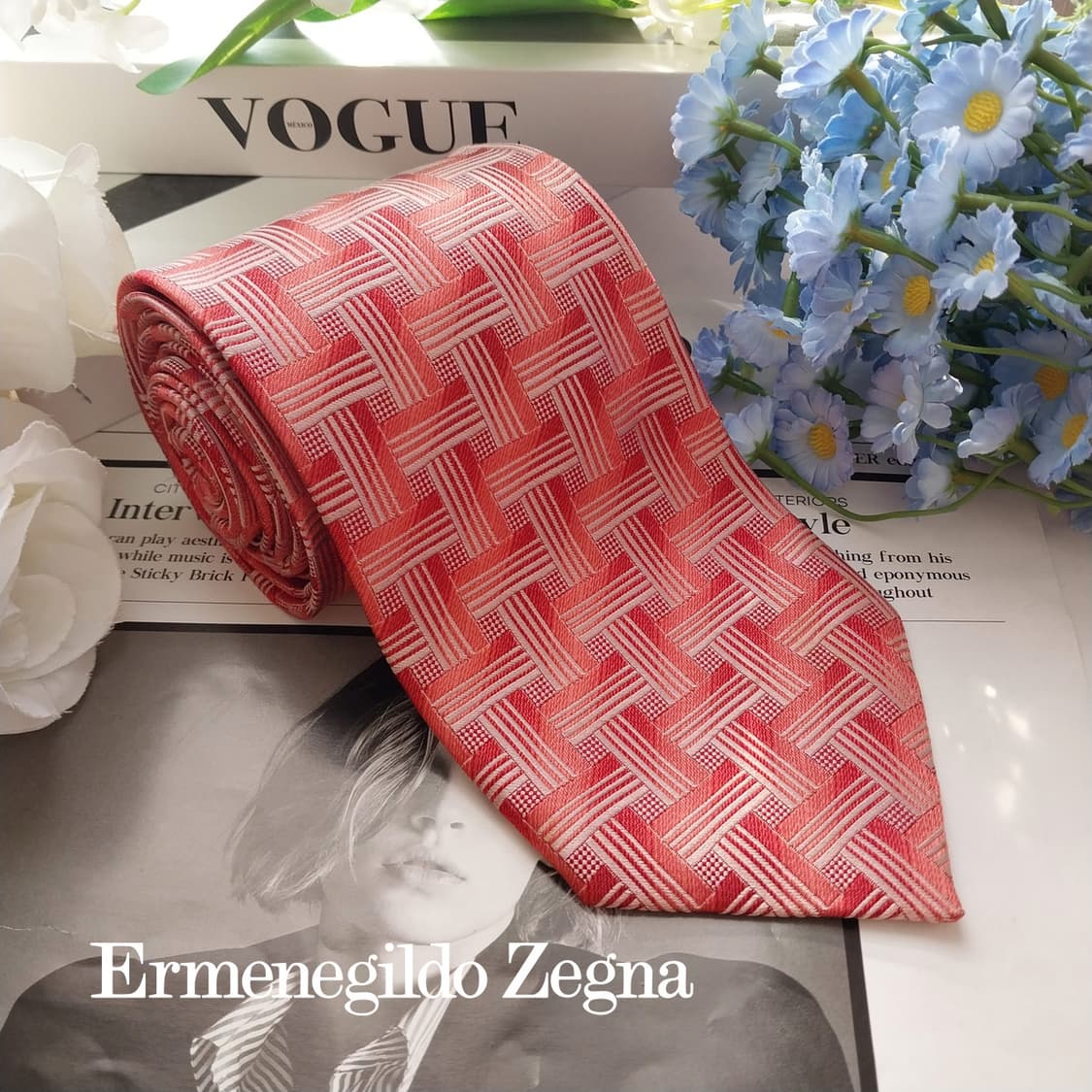 제냐 실크 레드 기하 자카드 넥타이 9.1cm A+등급 K1842
 상품이미지2