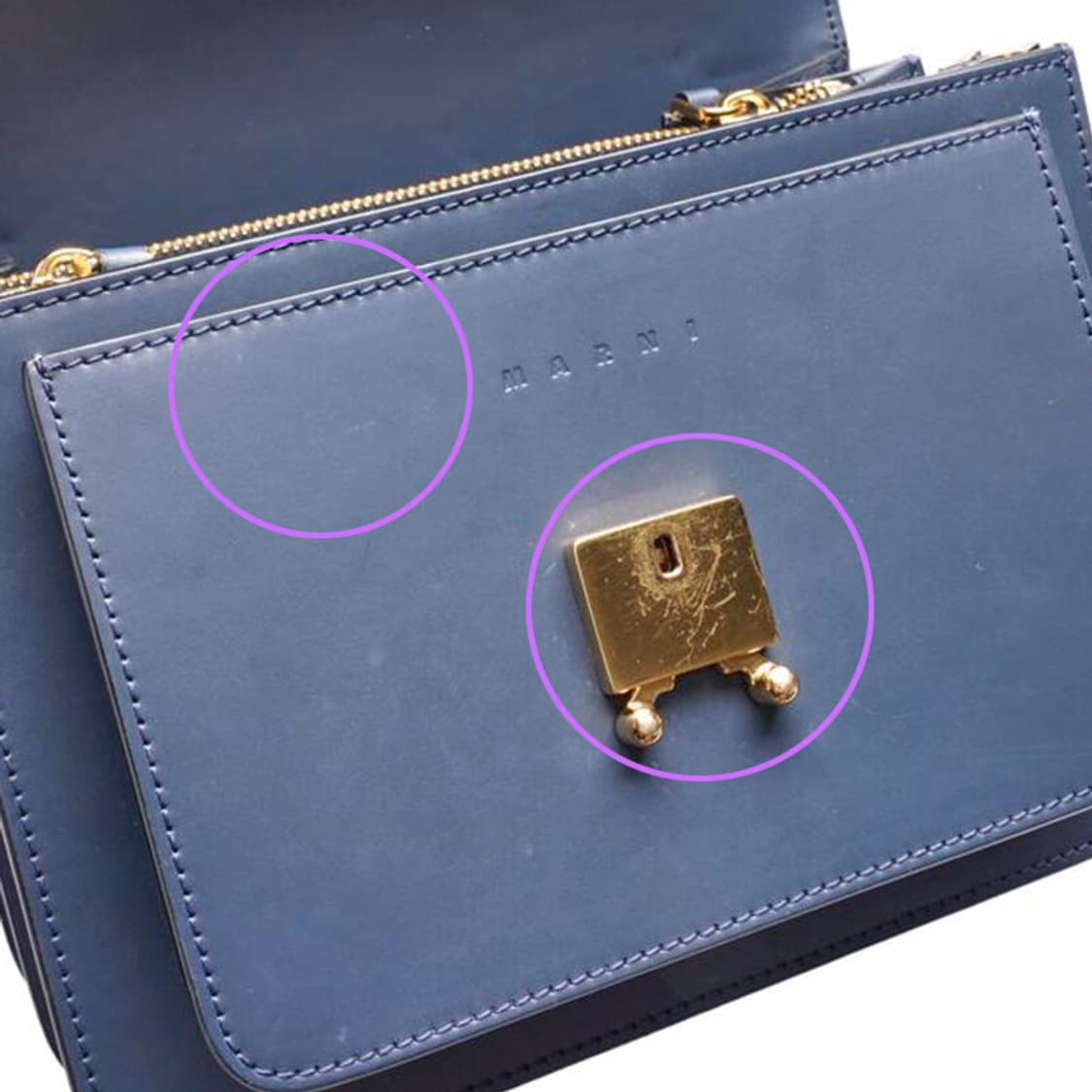 (중고) 마르니 네이비 카프스킨 트렁크 미듐 숄더백 상품이미지9