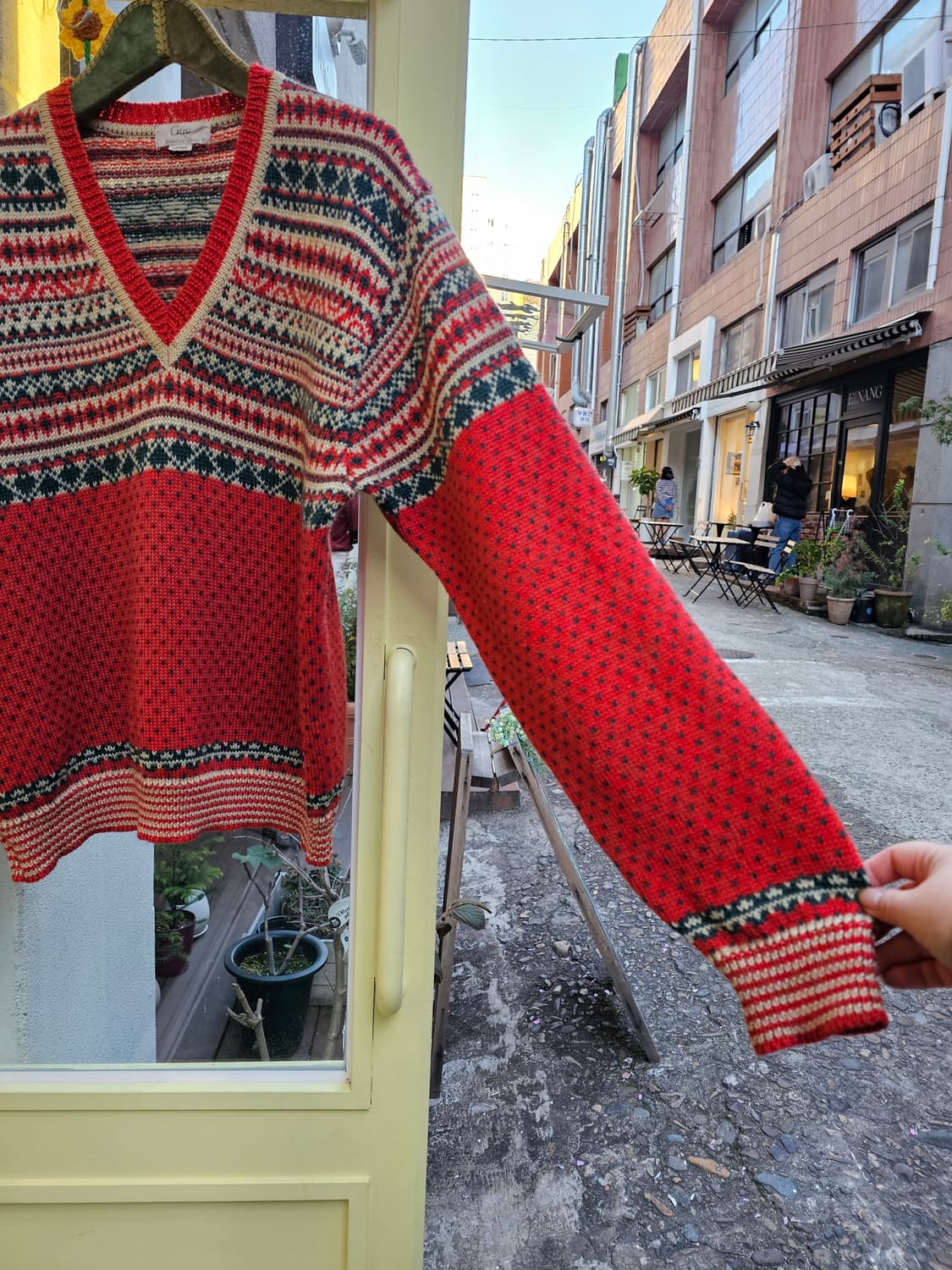 Japan GUY 오렌지 노르딕 V넥 울 니트 상품이미지4