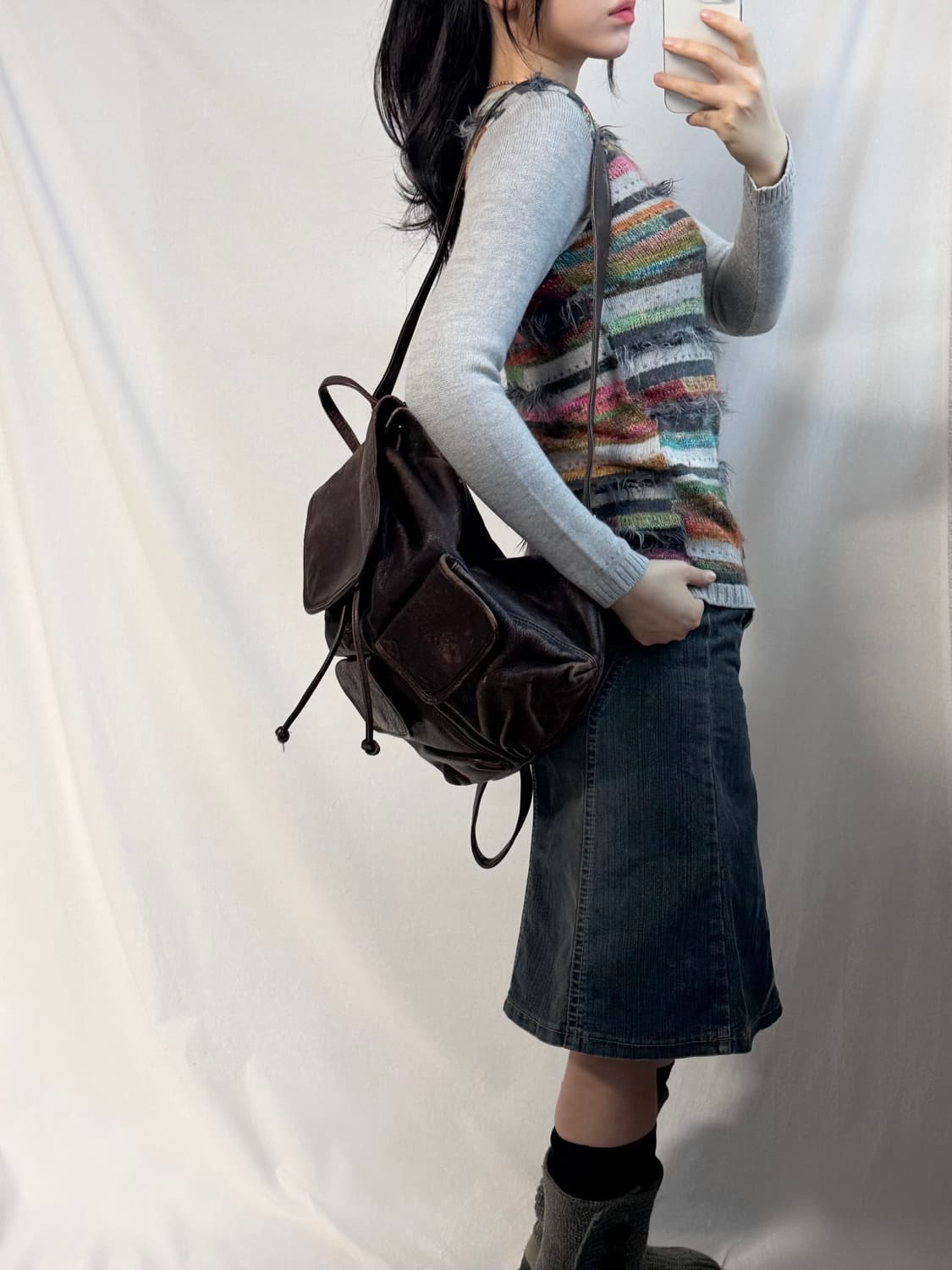 멀티 컬러 울 니트 스티치 데님 스커트 2pcs SET 상품이미지7