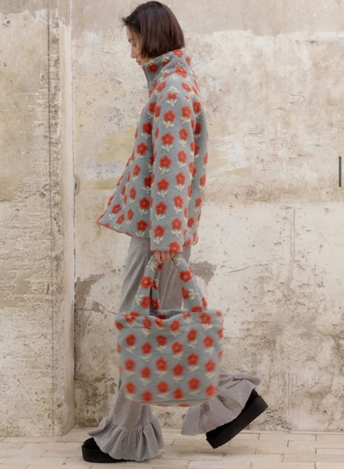 오쿠카 플라워 플리스 퀼팅 자켓 - 블루 그레이 상품이미지3