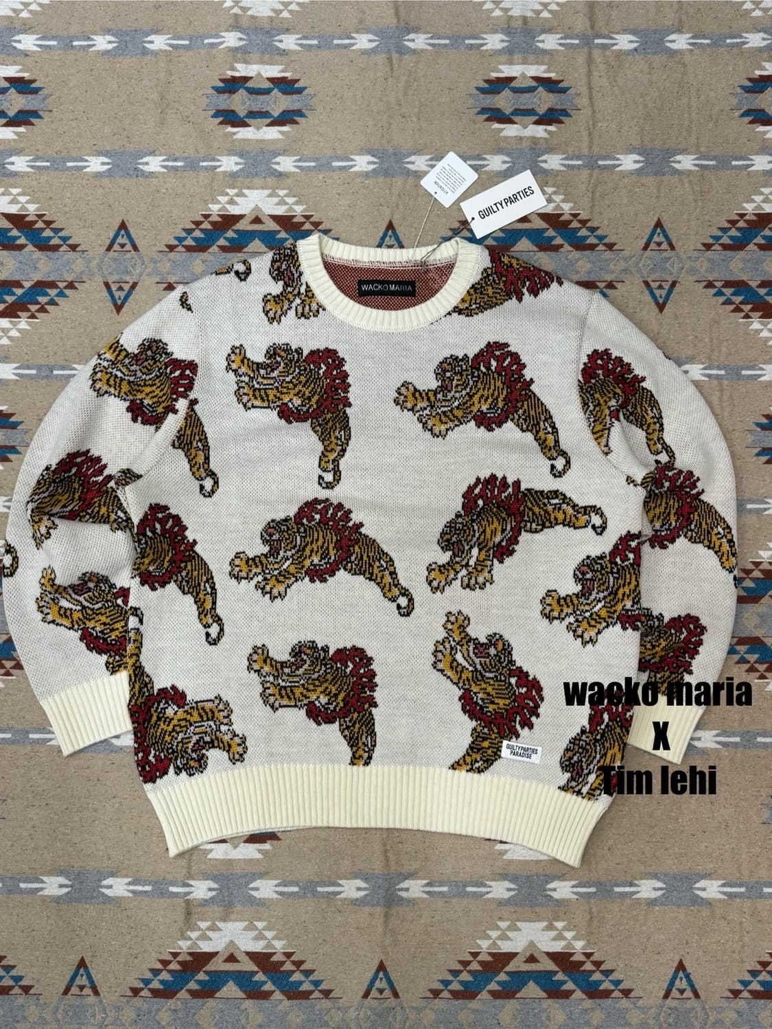 [XL] 와코마리아 x 팀레히 자카드 울 니트 화이트 24FW 상품이미지1