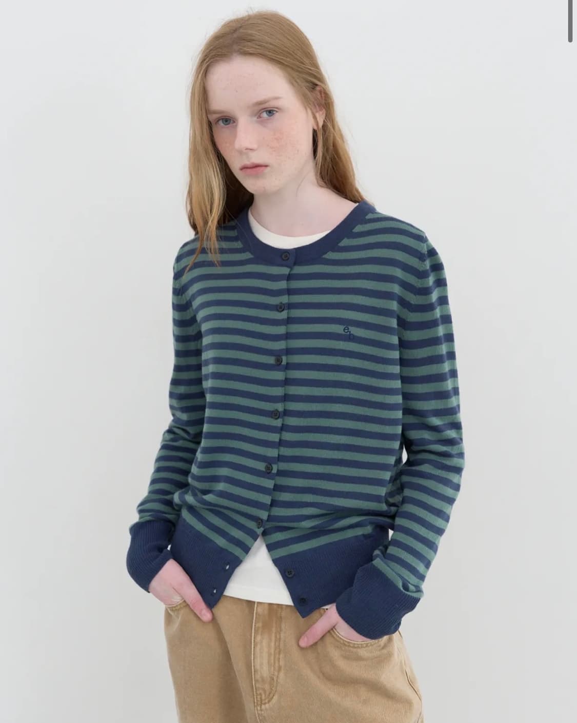 엔조 블루스 스트라이프 클래식 가디건 (Green Stripe) 상품이미지3