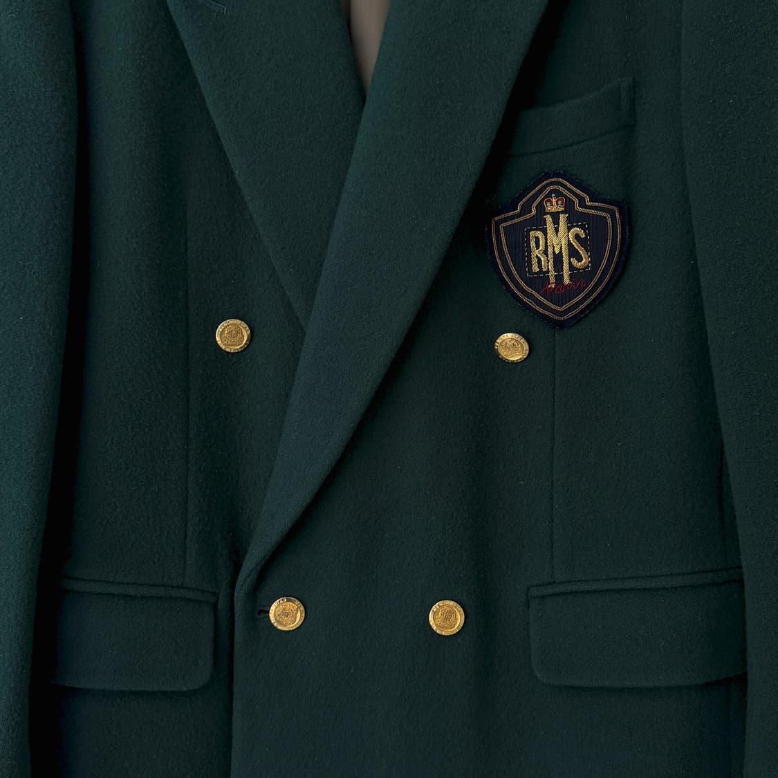 빈티지 아이비 스쿨룩 엠블럼 와펜 골드버튼 더블 자켓 상품이미지3