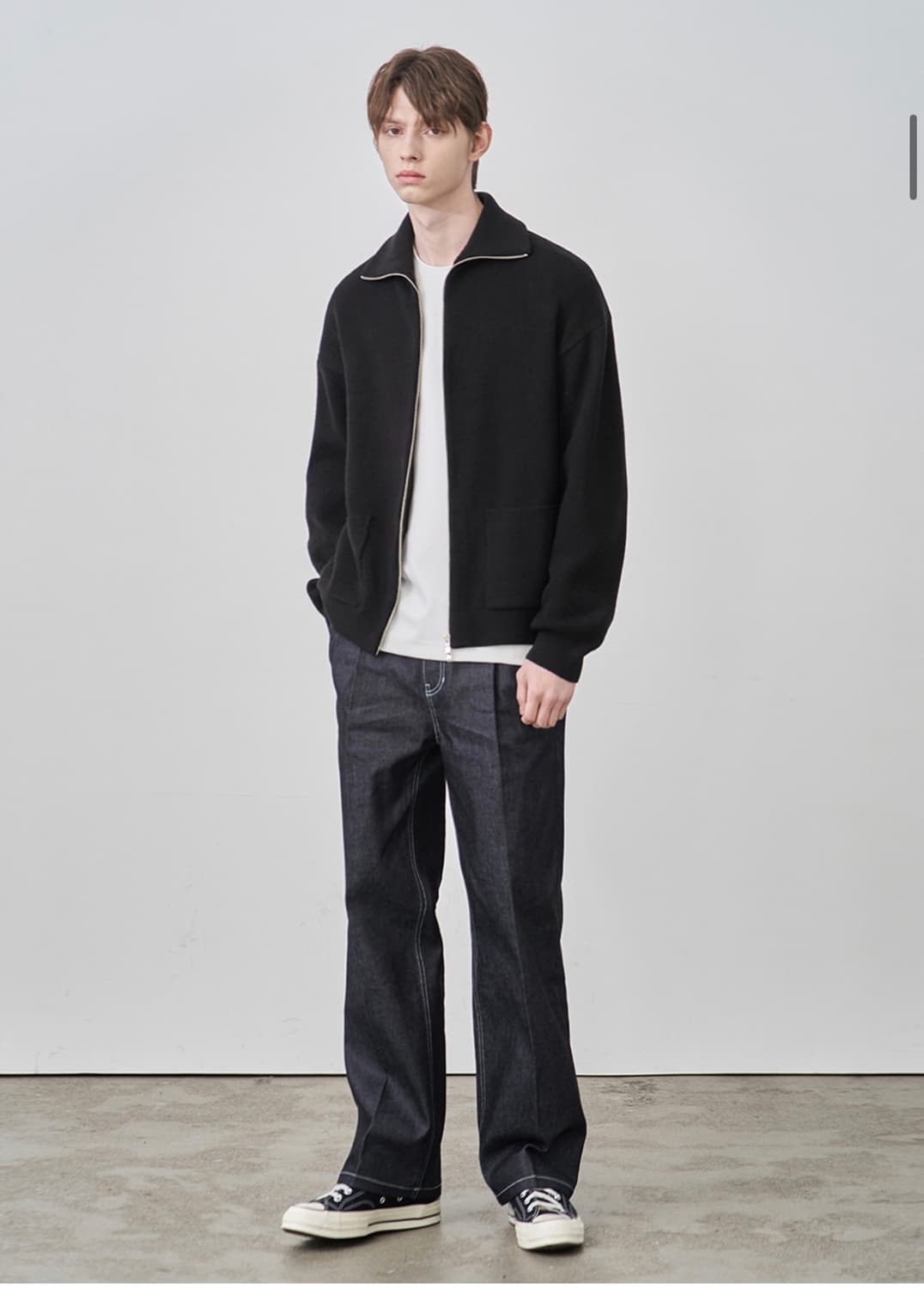 (새상품)(M) 드로우핏 오버사이즈 PBT 투웨이 풀집업 니트 BLACK 상품이미지4