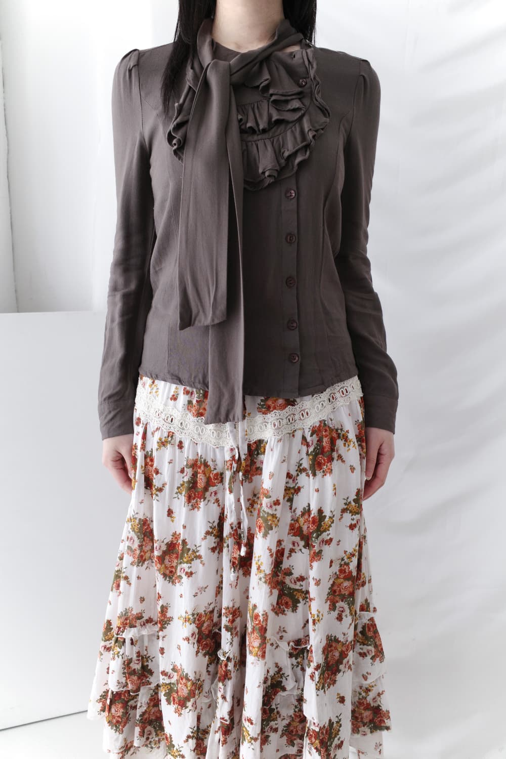 frill tie unbalanced shirt 상품이미지5