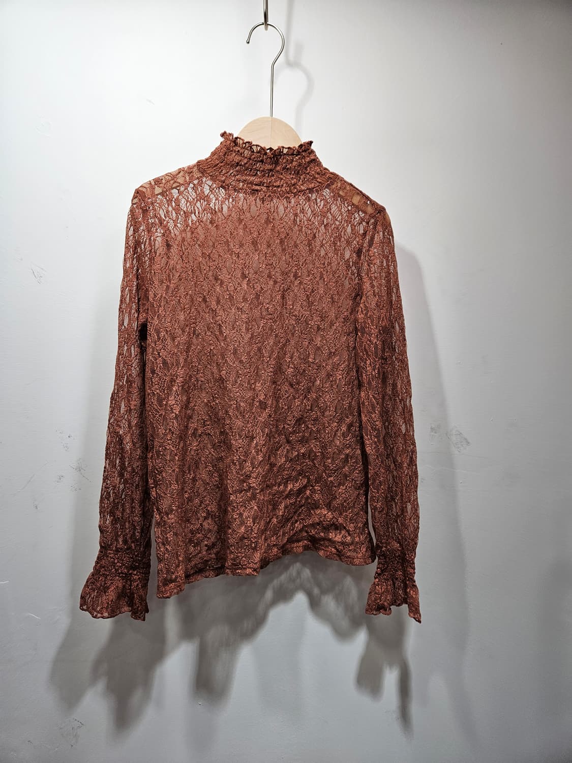 레이스 시스루 스판 티블라우스 로즈핑크 상품이미지1