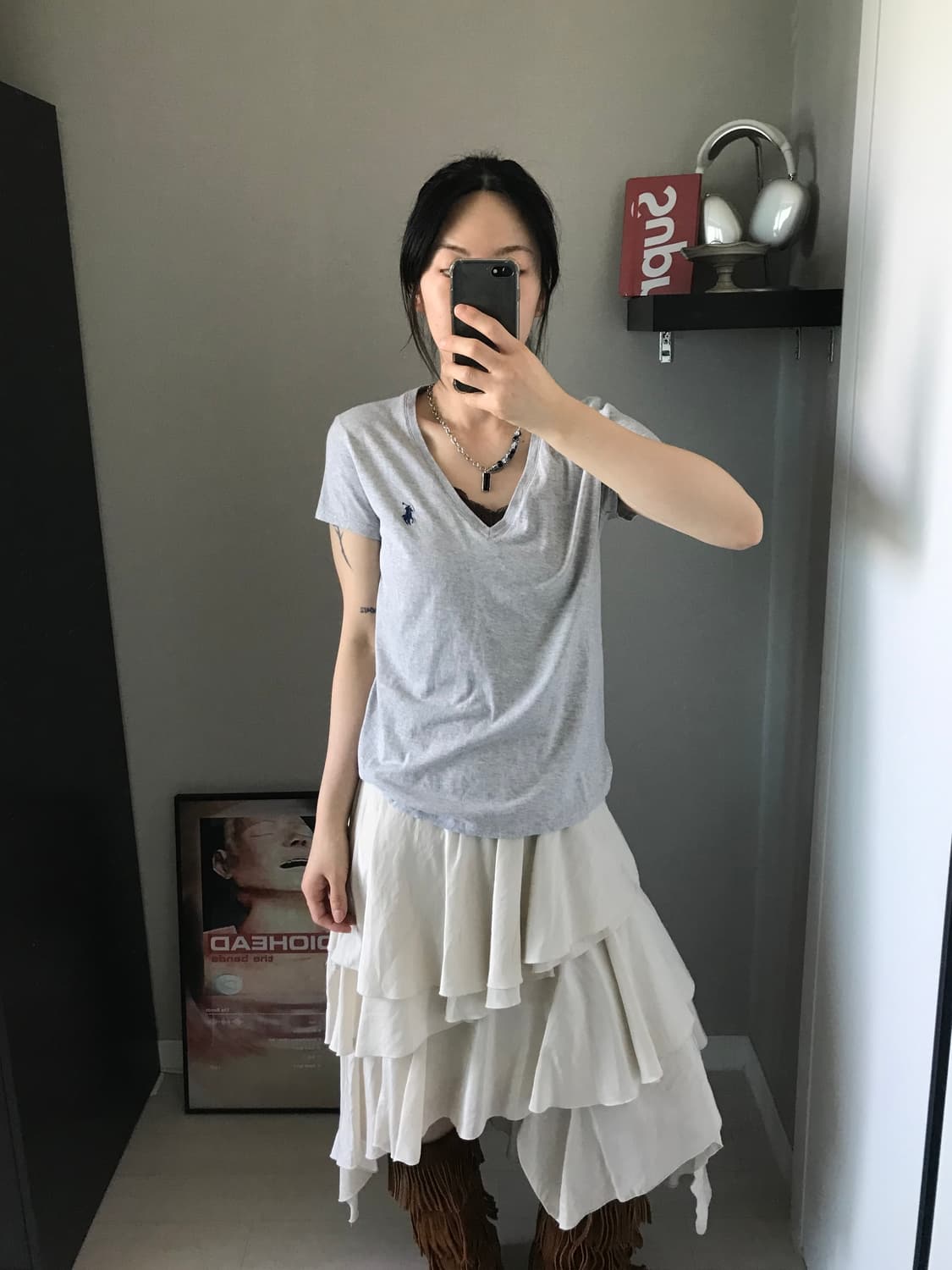 폴로 랄프로렌 포니 로고 그레이 브이넥 반팔 상품이미지1