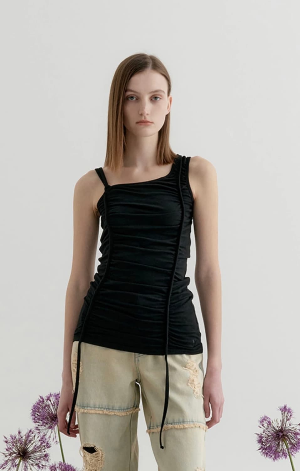 YUSE 셔링 언발란스 슬리브리스 상품이미지1