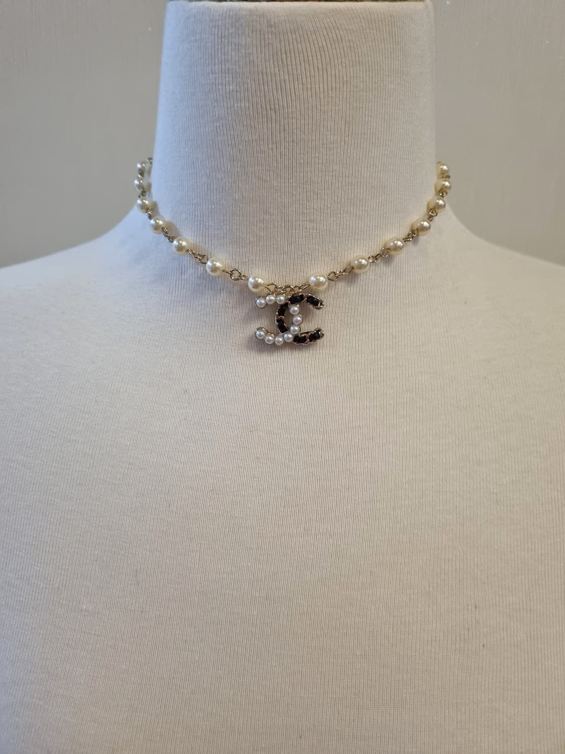 샤넬 블랙가죽체인&진주 CC 목걸이 업사이클링 상품이미지7